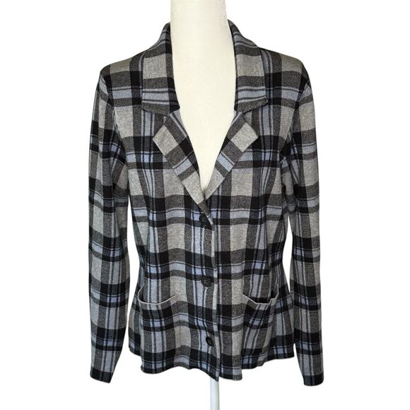 Tahari Sweater Blazer Women’s XL Multicolor Gray Plaid Business Casual Office - Picture 1 of 16